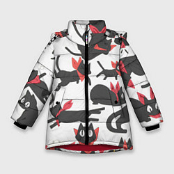 Куртка зимняя для девочки Котики - арт, цвет: 3D-красный