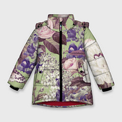 Куртка зимняя для девочки Цветы Чудесный Садовый Узор, цвет: 3D-красный