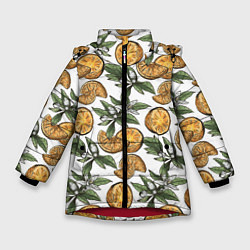 Куртка зимняя для девочки Узор из тропических апельсинов, цвет: 3D-красный