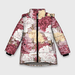 Куртка зимняя для девочки Цветы Восхитительный Летний Букет Пион, цвет: 3D-светло-серый