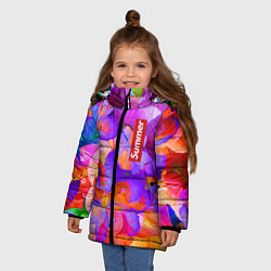 Куртка зимняя для девочки Красочный цветочный паттерн Лето Colorful Floral P, цвет: 3D-красный — фото 2