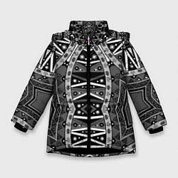 Куртка зимняя для девочки Черно-белый этнический орнамент, цвет: 3D-черный