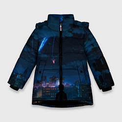 Куртка зимняя для девочки Мальчик смотрит в небо, цвет: 3D-черный