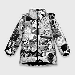Куртка зимняя для девочки Евангелион паттерн, цвет: 3D-черный