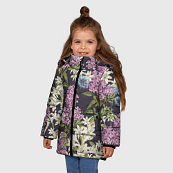 Куртка зимняя для девочки Цветы Розово-Сиреневые, цвет: 3D-черный — фото 2