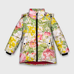 Куртка зимняя для девочки Цветы Летнии Английские Розы, цвет: 3D-красный
