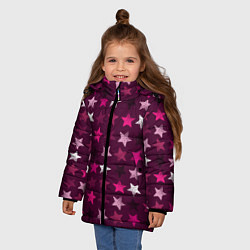 Куртка зимняя для девочки Бордовые звезды, цвет: 3D-светло-серый — фото 2