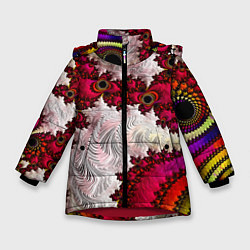 Куртка зимняя для девочки Наикрутейший психоделический абстрактный фрактальн, цвет: 3D-красный