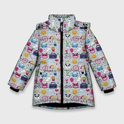 Зимняя куртка для девочки Милый принт с разными предметами мультяшный