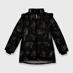 Куртка зимняя для девочки Мистические животные волк птица бабочка лошадь, цвет: 3D-светло-серый