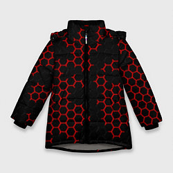 Зимняя куртка для девочки НАНОКОСТЮМ Black and Red Hexagon Гексагоны