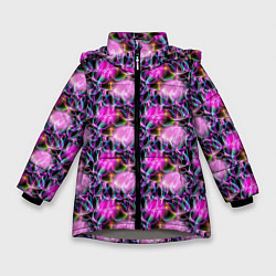 Куртка зимняя для девочки Абстрактные мыльные пузыри, цвет: 3D-светло-серый