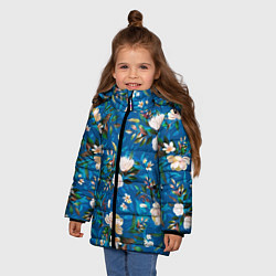 Куртка зимняя для девочки Цветы Синий Сад, цвет: 3D-черный — фото 2