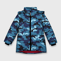 Куртка зимняя для девочки Камуфляж Тёмно-Синий Camouflage Dark-Blue, цвет: 3D-красный