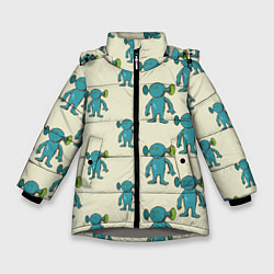Куртка зимняя для девочки Милые зеленые человечки, цвет: 3D-светло-серый