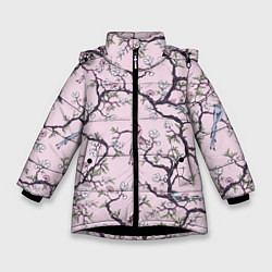 Зимняя куртка для девочки Цветы Сакуры и Птицы На Ветках