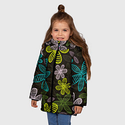 Куртка зимняя для девочки MULTICOLORED TRANSPARENT FLOWERS, цвет: 3D-черный — фото 2