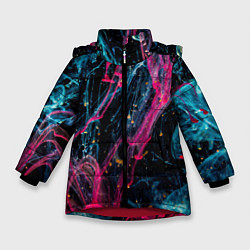Куртка зимняя для девочки Неоновые краски во тьме - Розовый и голубой, цвет: 3D-красный