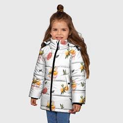 Куртка зимняя для девочки Узор Руки и Апельсины, цвет: 3D-светло-серый — фото 2