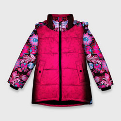 Куртка зимняя для девочки Розовый в цветах, цвет: 3D-черный