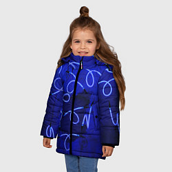 Куртка зимняя для девочки Неоновые закрученные фонари - Синий, цвет: 3D-черный — фото 2