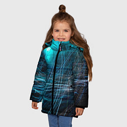Куртка зимняя для девочки Неоновые волны и линии - Голубой, цвет: 3D-черный — фото 2