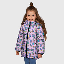 Куртка зимняя для девочки РЕТРО ПАТТЕРН 80-е, цвет: 3D-светло-серый — фото 2