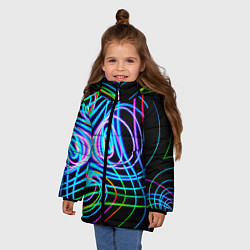 Куртка зимняя для девочки Неоновое множество линий - Голубой, цвет: 3D-светло-серый — фото 2