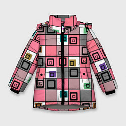 Куртка зимняя для девочки Розовый геометрический узор Geometric shapes, цвет: 3D-светло-серый