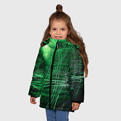 Куртка зимняя для девочки Неоновые волны и линии - Зелёный, цвет: 3D-красный — фото 2