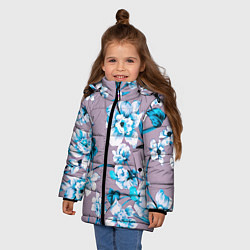 Куртка зимняя для девочки Летний стилизованный цветочный паттерн, цвет: 3D-светло-серый — фото 2