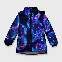 Куртка зимняя для девочки Неоновые сюрреалистичные пузыри - Синий, цвет: 3D-светло-серый