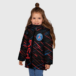 Куртка зимняя для девочки Psg красные синие чёрточки, цвет: 3D-светло-серый — фото 2