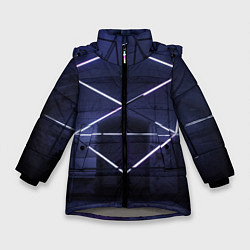 Зимняя куртка для девочки Неоновый прерывистый куб во тьме - Фиолетовый