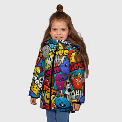 Куртка зимняя для девочки Красочный паттерн из мультяшных героев, цвет: 3D-красный — фото 2