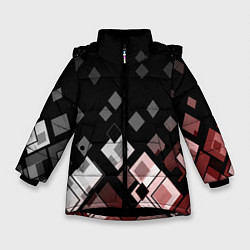Куртка зимняя для девочки Geometric pattern черно-коричневый узор Ромбы, цвет: 3D-черный