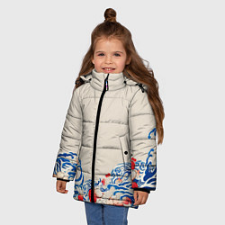 Куртка зимняя для девочки Японский орнамент волн, цвет: 3D-красный — фото 2
