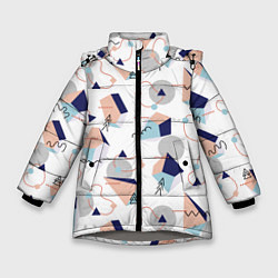 Куртка зимняя для девочки Многоугольники и Круги, цвет: 3D-светло-серый
