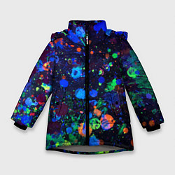 Куртка зимняя для девочки Неоновые мазки красок - Синий, цвет: 3D-светло-серый