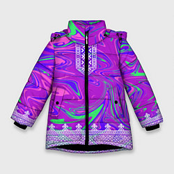 Куртка зимняя для девочки Славянская рубаха с разводами, цвет: 3D-черный