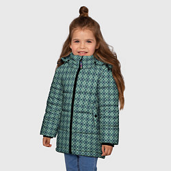Куртка зимняя для девочки Мелкий бирюзовый клетчатый узор, цвет: 3D-черный — фото 2