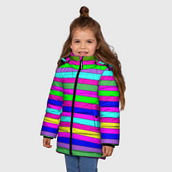 Куртка зимняя для девочки Multicolored neon bright stripes, цвет: 3D-светло-серый — фото 2