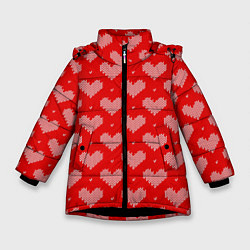 Куртка зимняя для девочки Вязаные Сердечки, цвет: 3D-черный