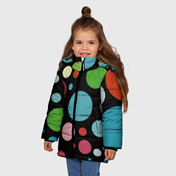 Куртка зимняя для девочки Разноцветные круги на чёрном фоне, цвет: 3D-черный — фото 2