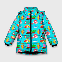 Куртка зимняя для девочки THE UNDERWATER WORLD OF MARINE FISH, цвет: 3D-черный
