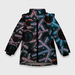Куртка зимняя для девочки Абстрактные металлические фигуры - Сиреневый, цвет: 3D-светло-серый