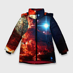Куртка зимняя для девочки Яркая звезда в космическом пространстве, цвет: 3D-красный