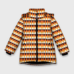Куртка зимняя для девочки Треугольники на оранжевом фоне, цвет: 3D-черный