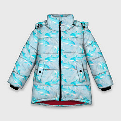 Куртка зимняя для девочки Дельфины в океане, цвет: 3D-красный