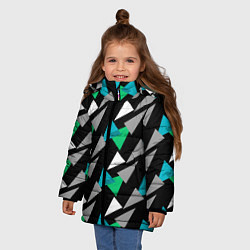 Куртка зимняя для девочки Разноцветные треугольники на черном фоне, цвет: 3D-светло-серый — фото 2